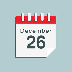 Icon day date 26 December, template calendar page