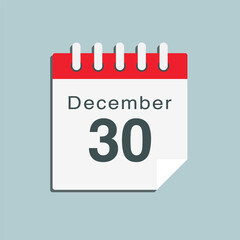 Icon day date 30 December, template calendar page