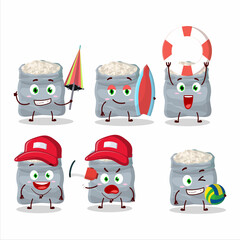 Happy Face white beans cartoon character playing on a beach