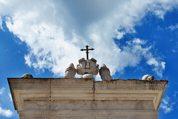 Montecassino -Italy   cross against cloudy sky - obrazy, fototapety, plakaty