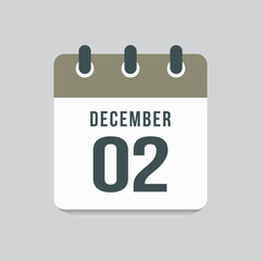 Icon day date 2 December, template calendar page