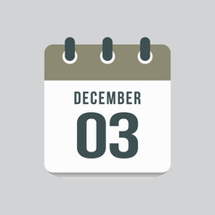 Icon day date 3 December, template calendar page