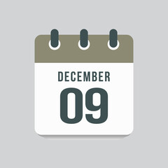 Icon day date 9 December, template calendar page