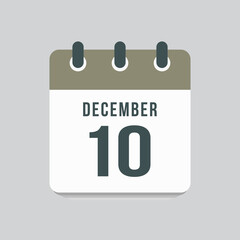 Icon day date 10 December, template calendar page