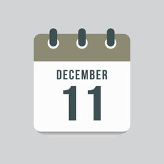 Icon day date 11 December, template calendar page