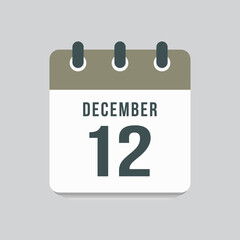 Icon day date 12 December, template calendar page