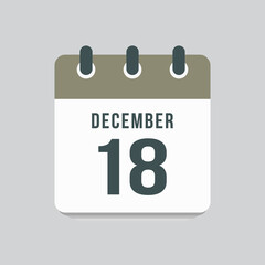 Icon day date 18 December, template calendar page