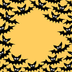 Vector frame with vampire bats. Happy Halloween. Border, background for greeting card, invitation, party poster in flat style