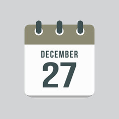 Icon day date 27 December, template calendar page