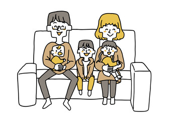 ソファに座っている五人家族