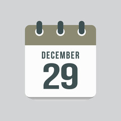 Icon day date 29 December, template calendar page