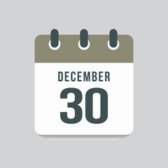 Icon day date 30 December, template calendar page