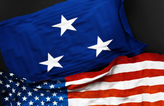 Flag of a United States Navy vice admiral along with a flag of the United States of America as a symbol of unity between them, 3d illustration