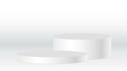 blank white round pedestal. circular awarded winner podium for outstanding luxury product advertising display on white gradient lighting background in studio scene