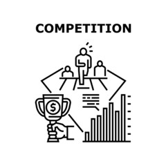 Competition Vector Icon Concept. Managers Competition In Company Office For Increase Profit And Income, Financial Award And Growth Chart. Business Tournament And Championship Black Illustration