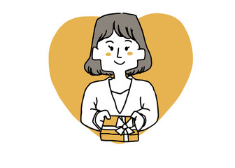 バレンタインチョコレートを持っているオフィスカジュアルの女性