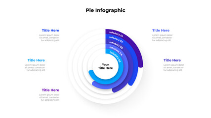 Pie chart infographic business template with central circle. Vector info graphic design illustration with 5 processes