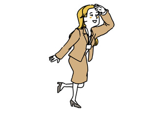 何かを覗き込んでいるスーツの女性