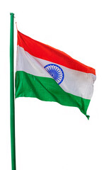 Indian national flag waving isolated on white background. 