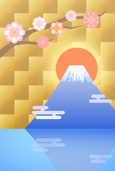 富士山ご来光の壁紙背景イラスト
