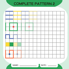Repeat Pattern, Pazzle. Copy Picture. Special for preschool kids. Printable Kids Worksheet for practicing fine motor skills. Learn colors. Attention Exercise. Teachers Resources. Green.