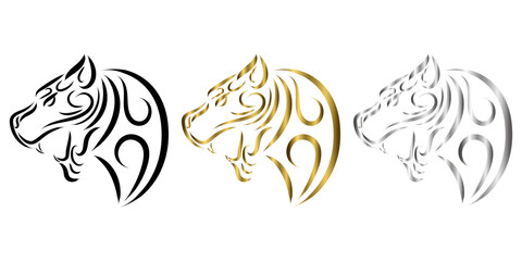 three color black gold silver line art of tiger head. Good use for symbol, mascot, icon, avatar, tattoo, T Shirt design, logo or any design