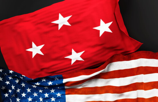 Flag of a United States Marine Corps general along with a flag of the United States of America as a symbol of unity between them, 3d illustration