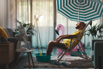 Foto op Plexiglas Bored man spending summer vacations at home © StockPhotoPro