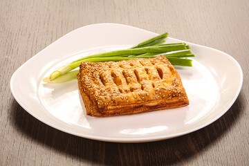 Tasty puff pastry with meat