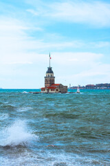 Maiden's Tower at windy air. Istanbul background photo.