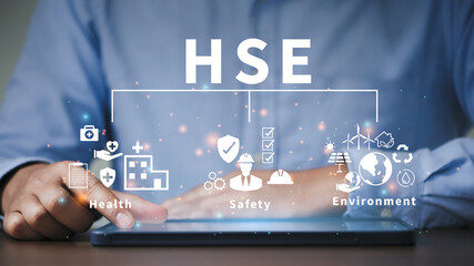 HSE - health safety environment acronym Banner for business and organization. Standard safe...