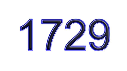 blue 1729 number 3d effect white background