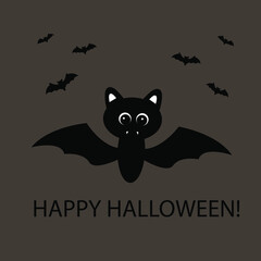 a postcard with a picture of a bat. halloween greeting card