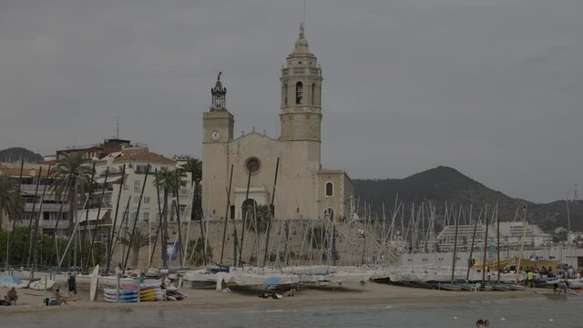 Sea wall and town, sitges, near Barcelona, Spain