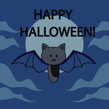 a postcard with a picture of a bat. halloween greeting card
