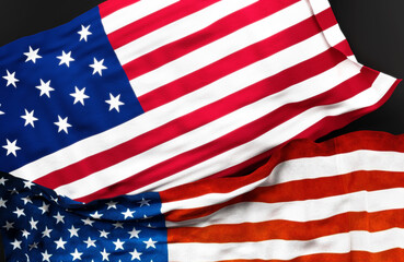 Flag of Hopkinson along with a flag of the United States of America as a symbol of unity between them, 3d illustration