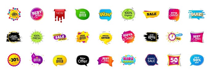 Best sale offer banners. Discounts price deal stickers. Special offer 3d bubble. Promotion sale tag coupons. Quiz bubble banner. Best discount deal sticker templates. Promotion Ad labels. Vector