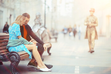 young heterosexual couple city love, romance man and woman together