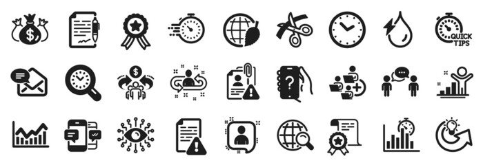 Set of Education icons, such as Winner, Share idea, Infochart icons. Sharing economy, Agreement document, New mail signs. Environment day, Add team, Time management. Search employee, Time. Vector