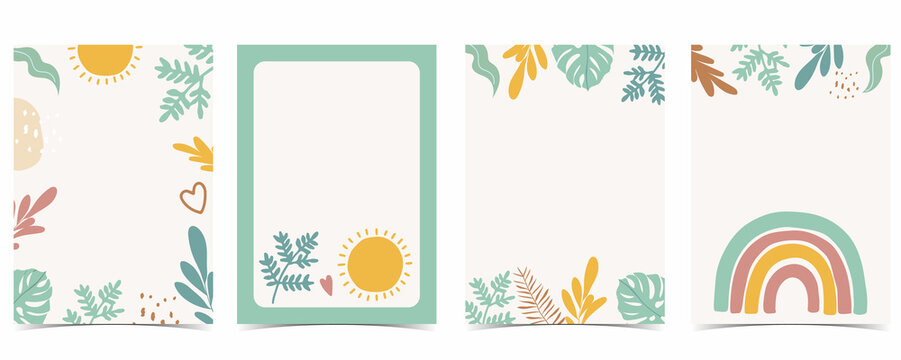 Collection of kid postcard set with leaf,rainbow, sun.Editable vector illustration for website, invitation,postcard and sticker