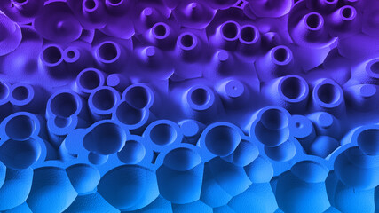 Blue background with crater like holes. Abstract background. 3D render / rendering