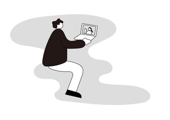 リモート通話をする男性のイラスト