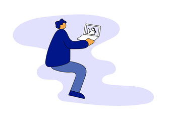 リモート通話をする男性のイラスト