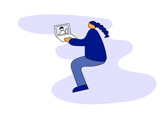 リモート通話をする女性のイラスト