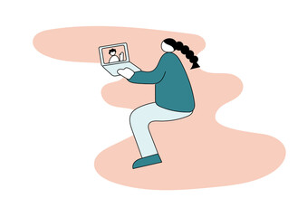 リモート通話をする女性のイラスト