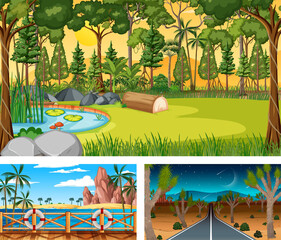 Three different nature landscape scenes