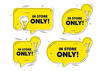 In store sale. Idea yellow chat bubbles. Special offer price sign. Advertising discounts symbol. In store sale chat message banners. Idea lightbulb balloons. Vector