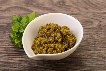 Green sauce pesto with basil
