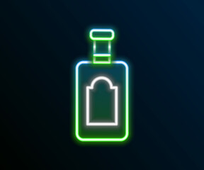 Glowing neon line Whiskey bottle icon isolated on black background. Colorful outline concept. Vector
