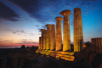 Agrigento temple heracles at sunset.